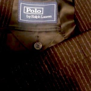 44R Mens POLO Ralph Lauren Navy Blue Stripe 3pc Suit Italian Wool Cashmere Tweed